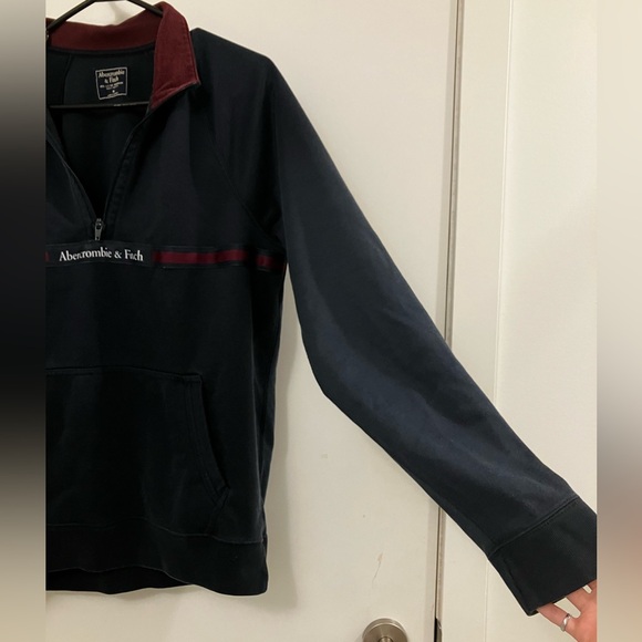 Abercrombie & Fitch Men’s Navy Blue/ Red Quarter Zip Sweater Size M - Picture 4 of 6